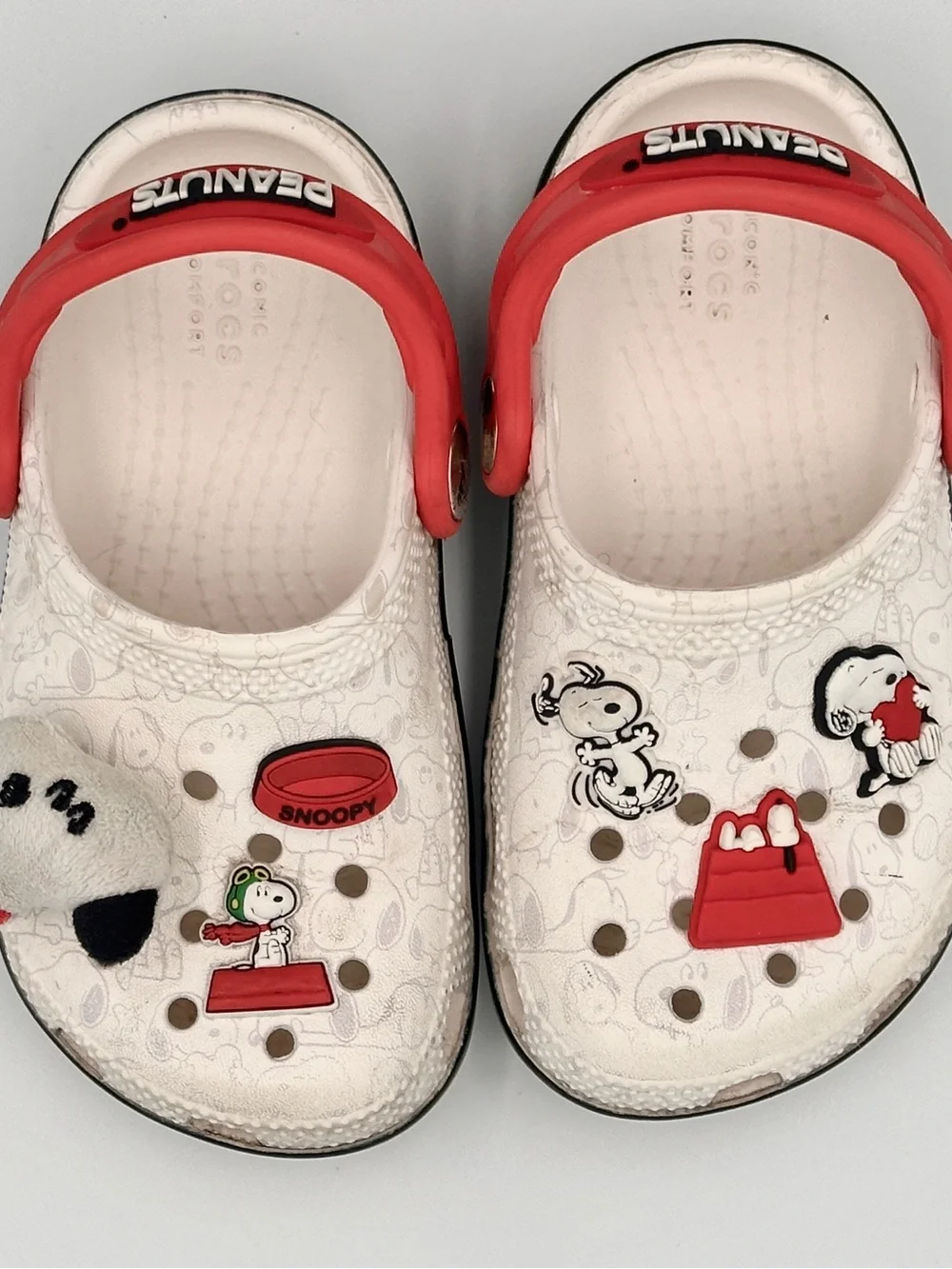 Toddler 8 White and Red Snoopy CROCS